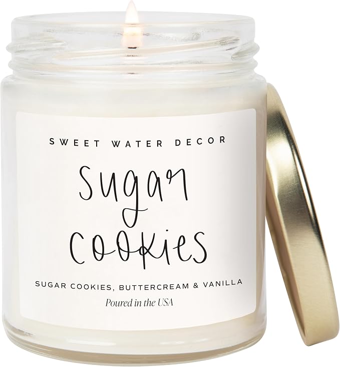 Sweet Water Decor Sugar Cookies Scented Candle - Sugar Cookies, Vanilla, and Buttercream Scented Christmas Candles and Decor for Home - 9oz. Clear Jar Soy Candle, Made in the USA
