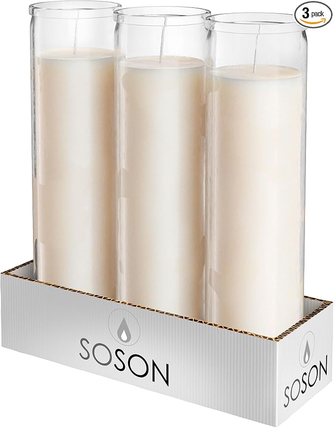Simply Soson 2x8 inch Ivory Devotional Candles in Glass Jar - 3 Pack - 90 Hours – Prayer Candle - Tall Pillar Candles for Religious, Memorials, Party Decor