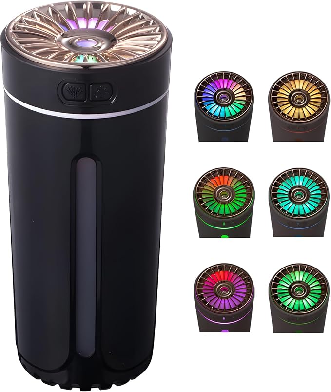 Car Diffuser Humidifier with Essential Oil Diffuser - Portable Silent USB Mini Air Humidifier with LED Light, Air Freshener Aromatherapy Mist Maker for Car Travel Office Home Bedroom (Black)