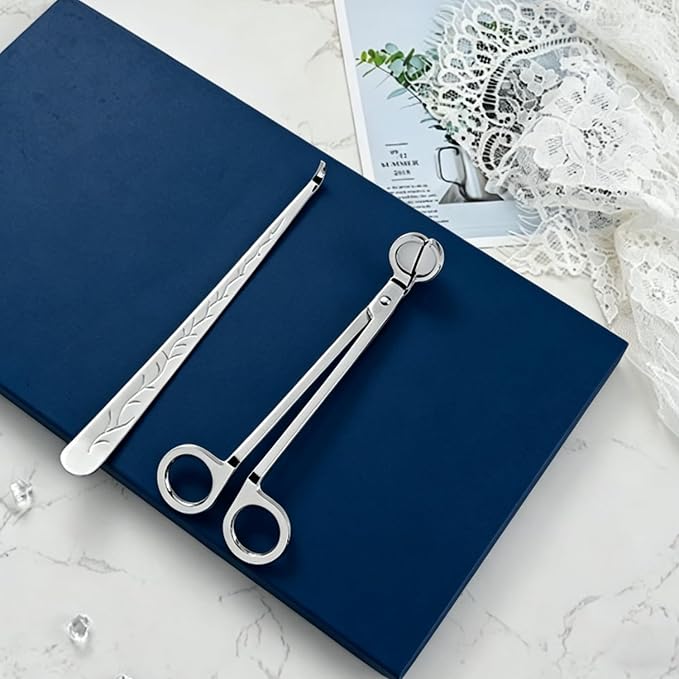Candle Wick Trimmer and Candle Snuffer Hook Set, Copper-plated nickel material, Sharp Scissors for Precise Wick Trimming