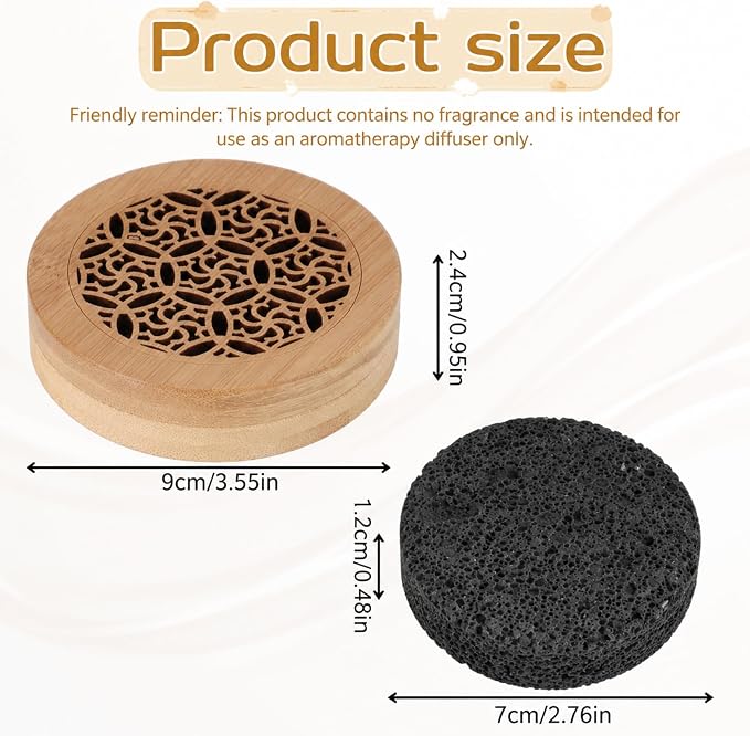 Passive Essential Oil Diffuser Stone, Small Lava Rock Diffuser Set Aromatherapy Stone for Desk Home Office Car Gift-Giving, Compact Wood Bas