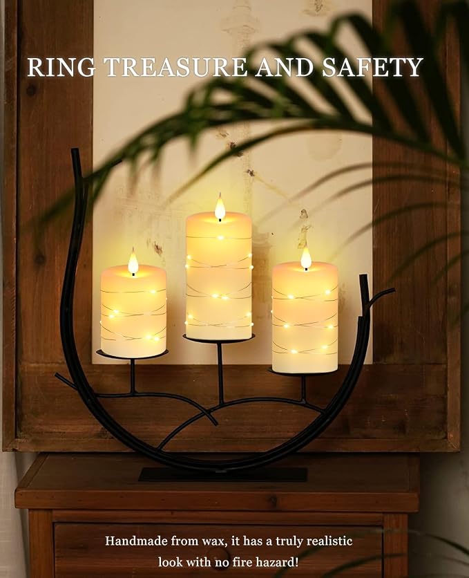 Flameless Candles With Remote, Battery Operated Candles LED Candles with string lights Flickering Candles with Timer, 4‘’ 5‘’ 6‘’ Candle For Seasonal and Festival Celebration’s Candles set of 3