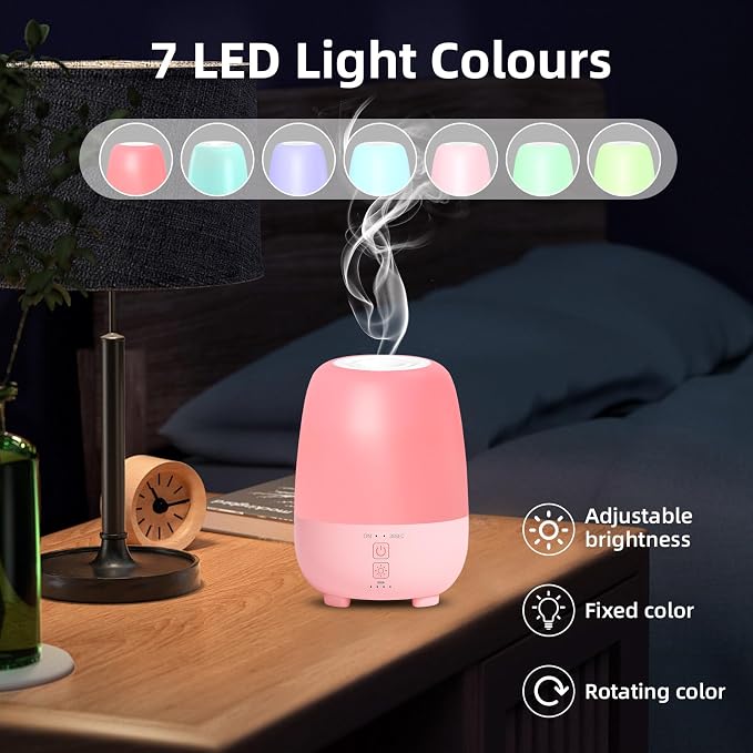 SEEDSEEL Cordless Essential Oil Diffuser 150ML, Rechargeable Battery, 7H Runtime, 7 LED Lights, Mini Portable Aromatherapy Diffuser for Home, Office, Bathroom, Travel