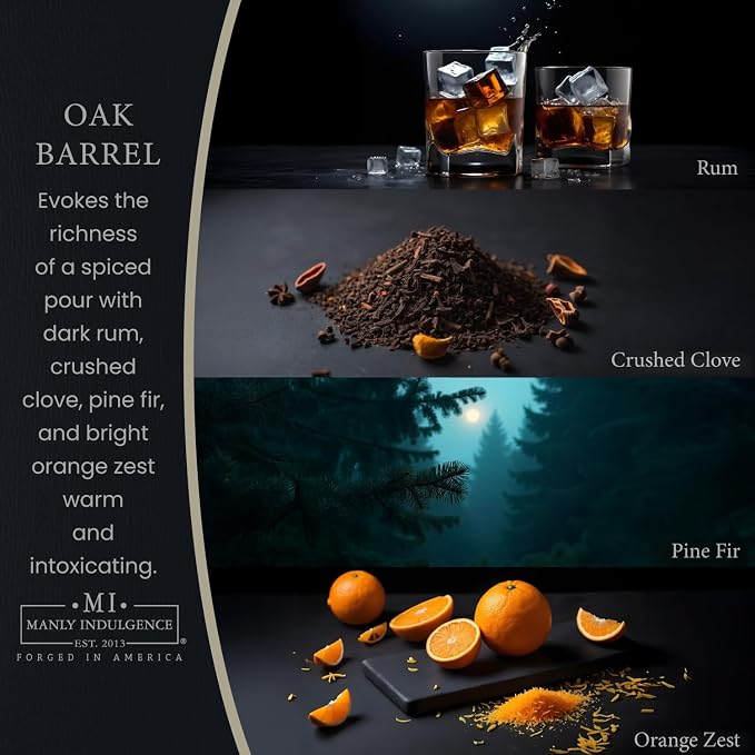 Manly Indulgence Oak Barrel Scented Candles for Men, 16.5 oz Single Wick, Premium Soy Blend Wax, 60H Burn, Candles for Home Scented – Made in The USA