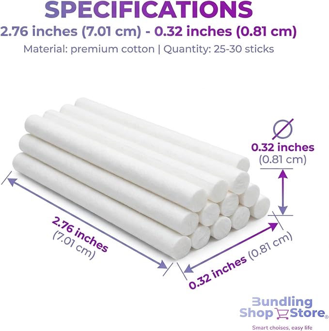 Mini Diffuser Refill Cotton Sponges – Filter Sticks Replacement Wicks for Essential Oil Diffuser, Humidifier, Car or USB Portable Aroma Diffuser (Pack of 50) - BUNDLING SHOP STORE