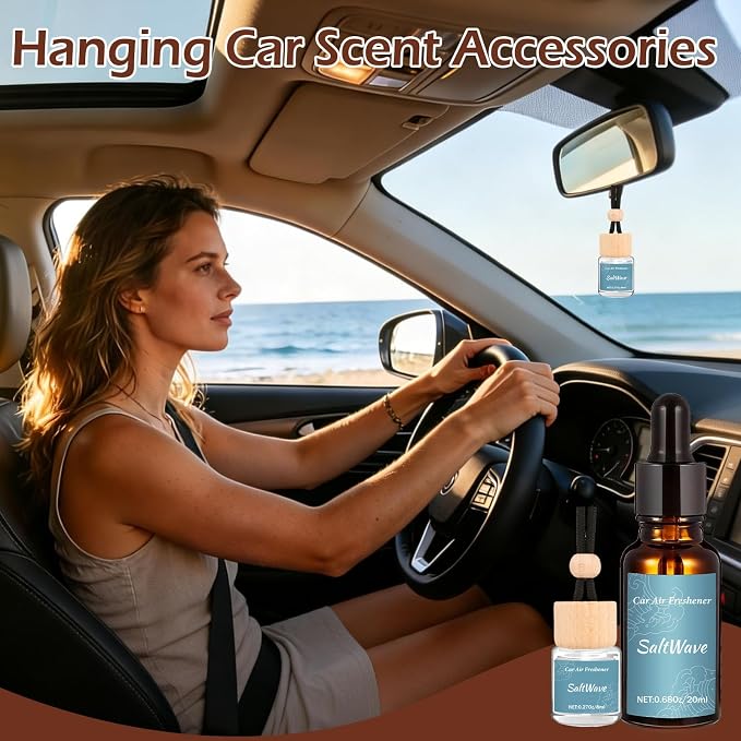 Car Air Freshener & Refill Set, 4-Scent Hanging Air Freshener Diffuser - Each(8ml +20ml Refills), Natural Essential Oil Diffuser With Refill Bottles, Reusable Car Fragrance Decor Accessories(8 Pack)