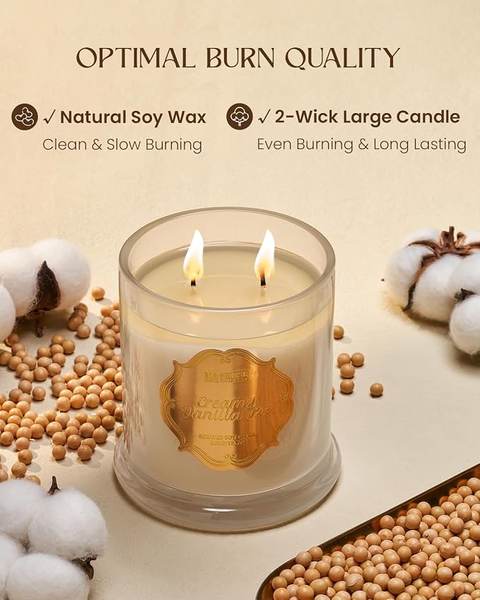 M&SENSE Creamy Vanilla Pie Scented Candle, 12.7oz Large Jar Soy Candle for Home