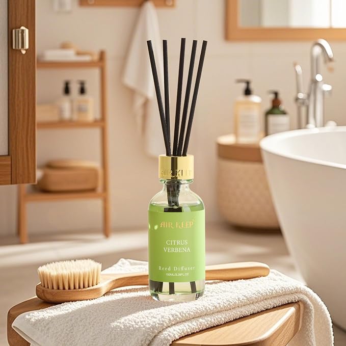Airkeep Reed Diffuser Set, 3.38 fl oz (100 ml) - Cirtus Verbena Oil Diffusers with 8 Reed Sticks, Home Fragrance Reed Diffuser for Bathroom Shelf Decor