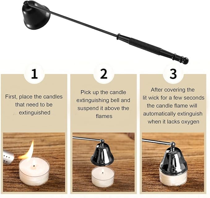 Candle Snuffer, Candle Snuffers Wick Snuffer, Candle Accessory, Extinguish Candle Flame Safely with Long Handle Putting Out Fire, Candle Extinguisher Tool (Black)