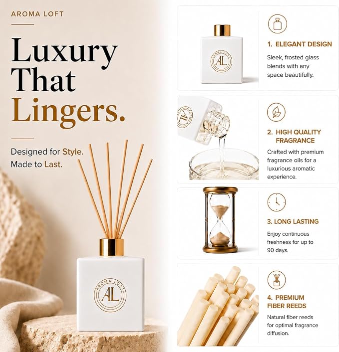 White Reed Diffusers for Home | Premium Fragrance Diffuser | White Diffuser Sticks in Oil Set with Sunlit Citrus Scent | Smell Good Stuff | Long-Lasting Oil for Bathroom & Office (5 oz)