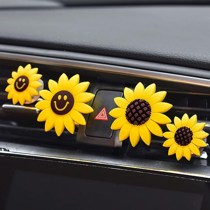 2 Pieces Sunflower Air Vent Clips Flower Car Accessories Cute Car Air Freshener Sun flower Gift Decorations Charm Car Clip Interior Air Vent Decor
