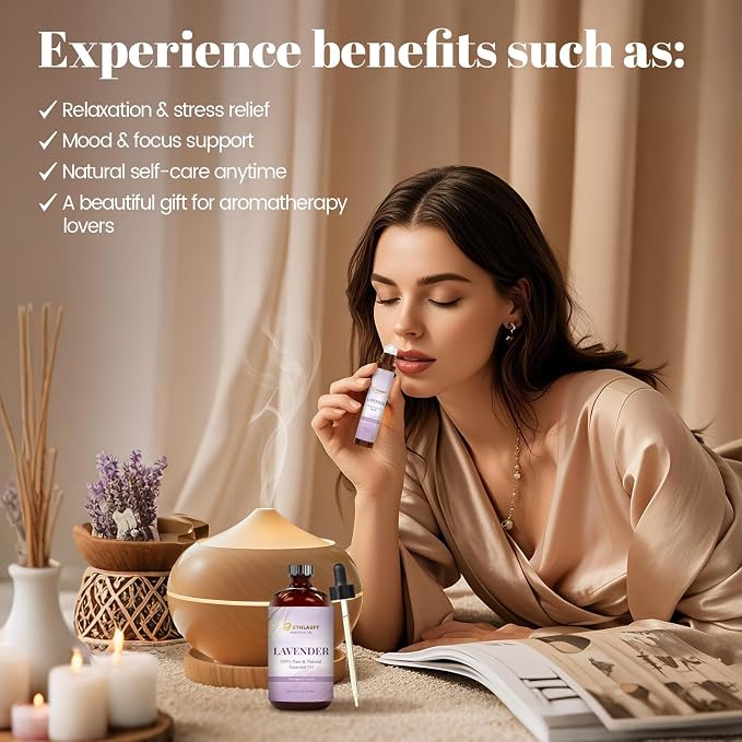 Lavender Essential Oil, Natural Lavender Oil Premium Grade for Diffusers, Skin Care, Massage, Humidifiers, DIY Candles, Soap Making