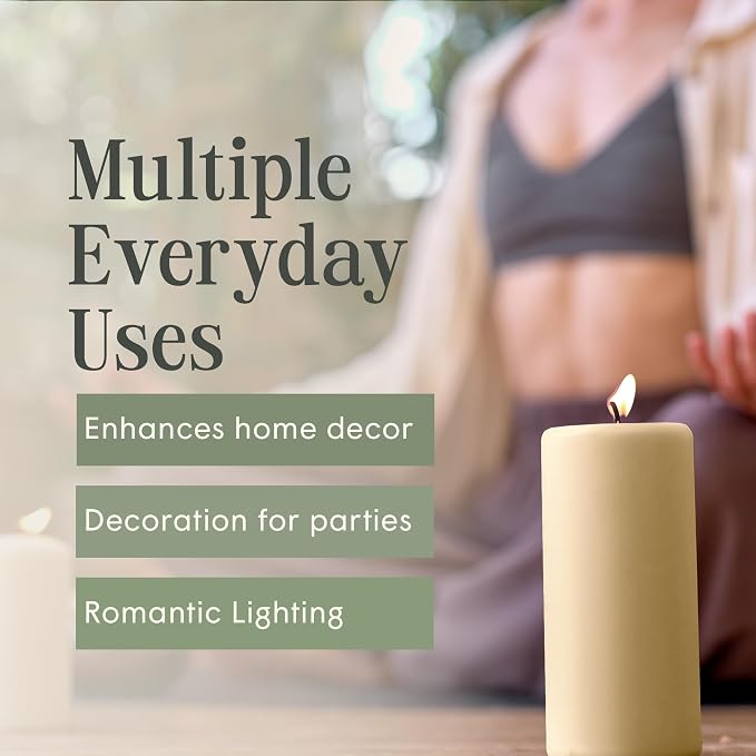 Mister Candle Dripless Unscented Pillar Candles, Set of 3 Hand Poured Ivory Pillar Candles, Solid Color Non-Scented Candles for Home Decor, Premium Wax, 80 Hr Burn Time, 3x6 Inch