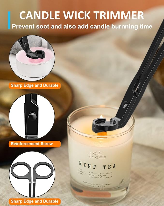 4 in1 Candle Accessory Set - Wick Trimmer, Candle Snuffer, Wick Dipper, Candle Lighters-Stainless Steel Care Kit for Candle Lover