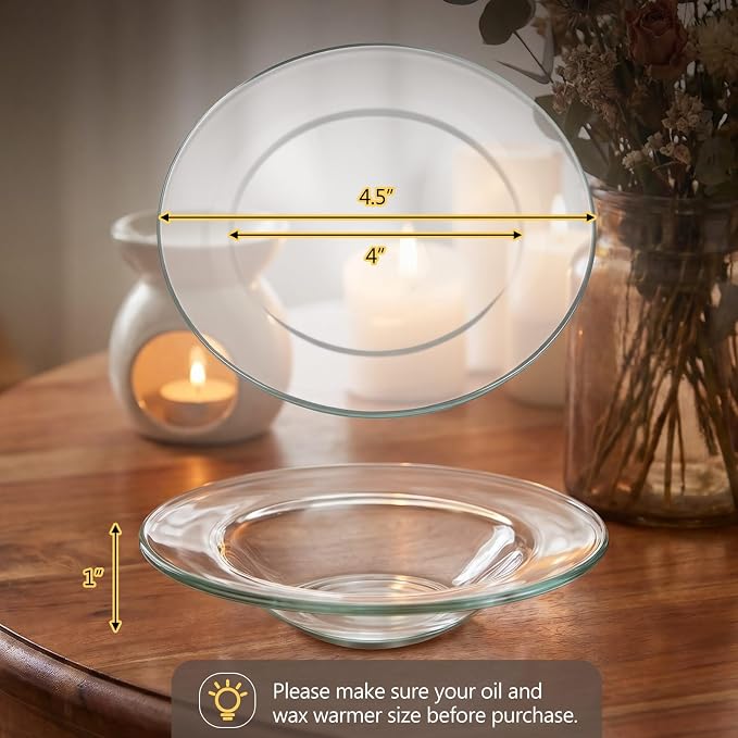 Patelai 2 Pcs 4.5 Inches Replacement Oil Warmer Dish Round Glass Dish Wax Melt Candle Warmer Bowl Plate Lid Tray for Aroma Lamp Electric Lamps Oil and Tart