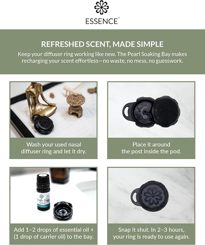 Essence Pearl Travel Case | Lemongrass Essential Oil | Aromatherapy Nasal Diffuser & Essential Oil Carrying Case | Refreshing Lemongrass Scent | Travel-Friendly Kit | Black Pod