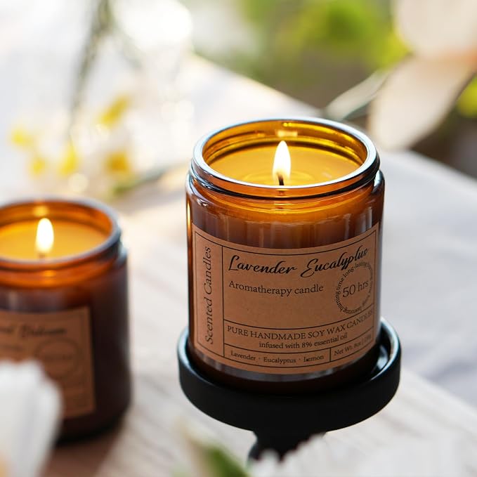 【4.0 | 43】Sandalwood Balsam Candles for Home Scented - 8oz Natural Soy Candles Aromatherapy Candle Gift for Men and Women Relaxation Anxiety Stress Relief, Enjoy a Relax Candle with 50 Hour Burn Time