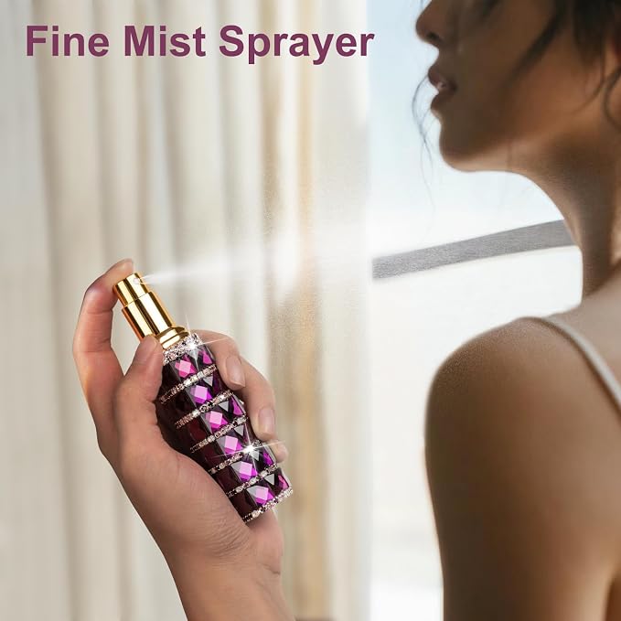 Travel Perfume Atomizer Refillable Bottle, 12ml Rhinestone Mini Perfume Bottles Empty Refillable Travel Atomizer Sprayer with Funnel (Purple)
