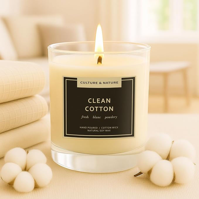 CULTURE & NATURE Natural Soy Wax Candle 7oz Clean Cotton Scented