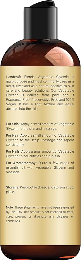 Handcraft Blends Vegetable Glycerin/Glycerine - for DIY Blends 8 Fl Oz - 100% Pure and Natural - Premium Grade Oil for Skin and Hair - Hair and Body - Massage