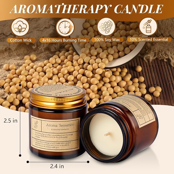 4 Pack Cedar Candles for Home Scented,Amber Jar Aromatherapy Candle Gifts for Women,Scented Candles Set for Mother's Day Christmas Valentine Thanksgiving Brithday Gifts,Soy Wax Candle Set