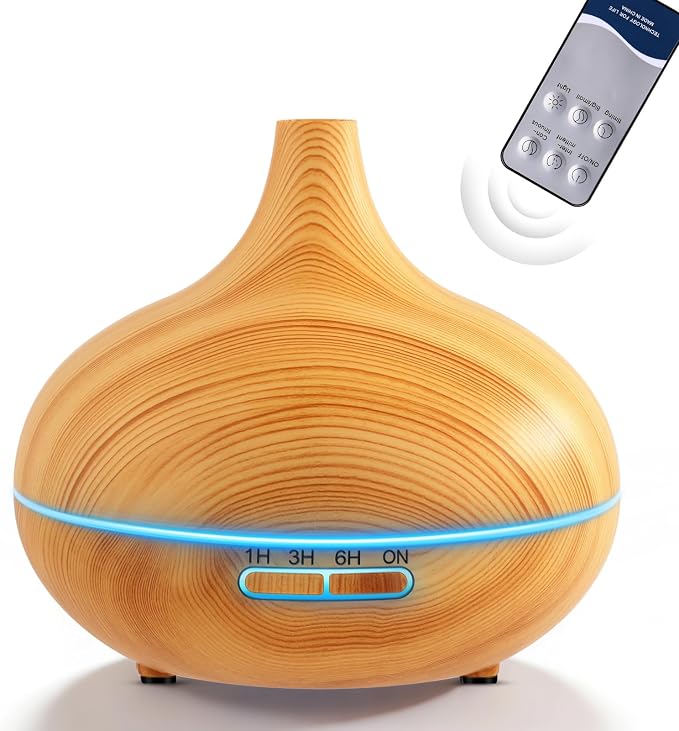 Rechargeable Diffuser for Essential Oils Large Room, 450ml Battery Operated Diffuser with Remote Control, Aromatherapy Oil Diffuser with Timer, 7 Colors Light air humidifiers for Home&Office