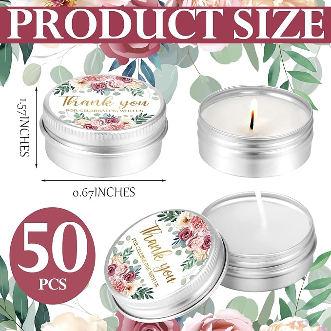 MTLEE 50 Pcs Wedding Candles Gift Favors for Guests 1 Oz Lavender Scented Soy Wax Aromatherapy Candle Favors for Bridal Shower Rustic Wedding Party Guests(Pink Rose)