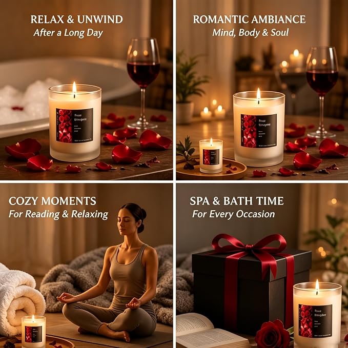 Natural Soy Wax Velvet Rose & Oud Candle, 50 Hour Long Burning Aromatherapy Candle for Relaxation, Romantic Floral Woody Aromatherapy Candle Home Décor, Spa, Yoga, Sleep & Holiday Gifts