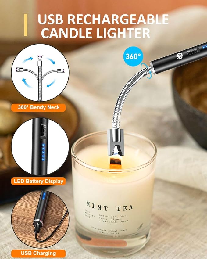 Black 5 in 1 Candle Care Kit, Elegant Candle Wick Trimmer Set, Candle Lighter Set, Candle Snuffer, Candle Tray, Candle Wick Dipper, Candle Accessories Set for Candle Lover