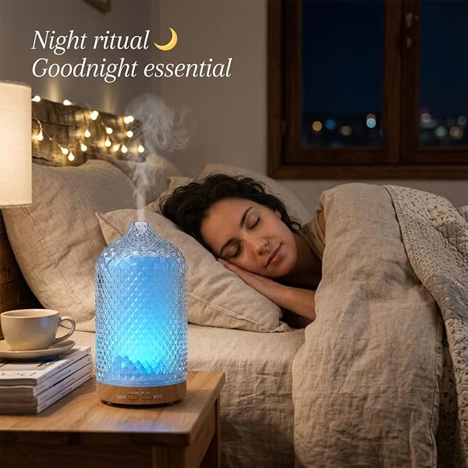 Diffuser with 3 Essential Oils,Glass Aroma Diffusers,200ml Small Humidifier for Bedroom with Timer,7 LED Color Lights,Auto Shut-Off Waterless Function for Office Home Room Decor Gifts for Women