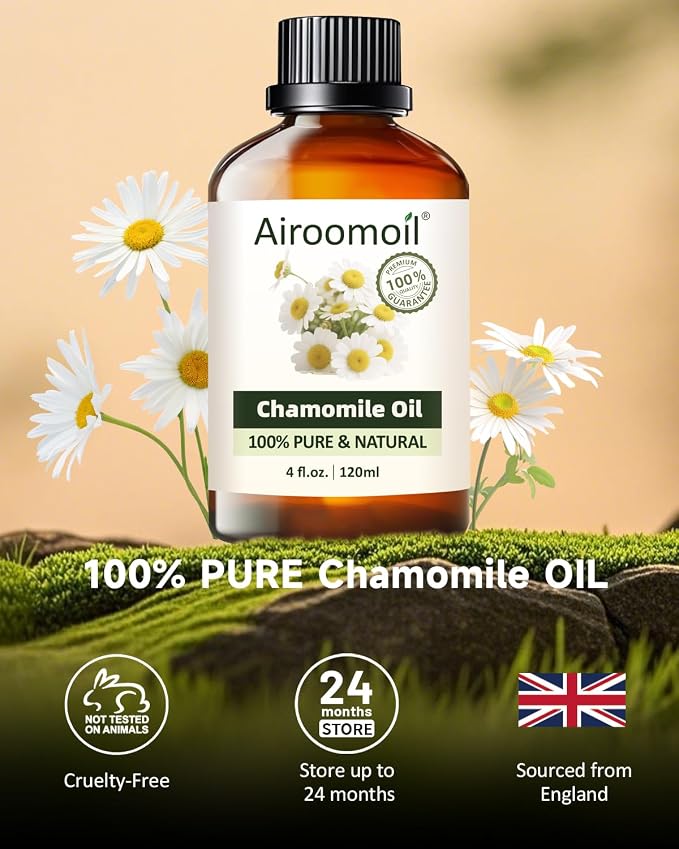 Chamomile Essential Oil 4 fl oz – 100% Pure Roman Chamomile, Gentle Apple-Like Floral Aroma for Diffuser, Bedroom, Evening Routine, DIY Soap & Candle Making – Large Size