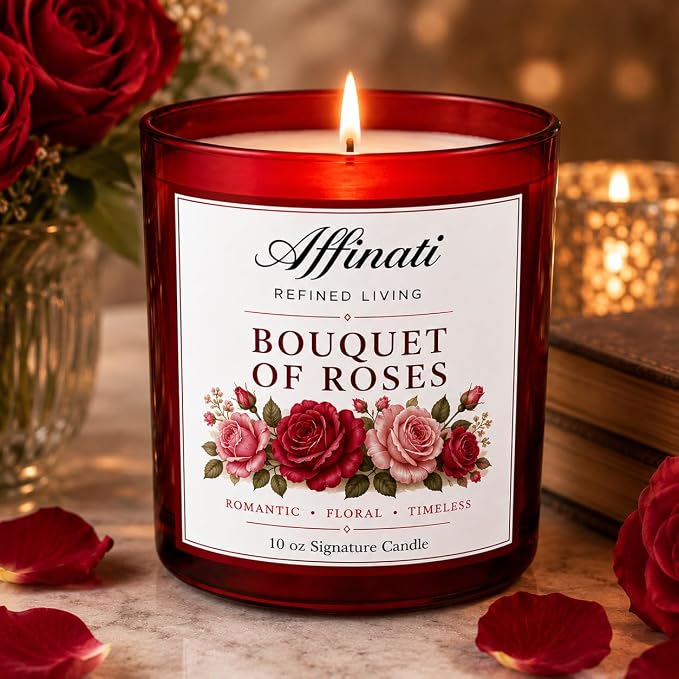 Affinati Bouquet of Roses Signature Candle - 10 oz Luxury Soy Blend Wax Candle, Long-Lasting Home Fragrance