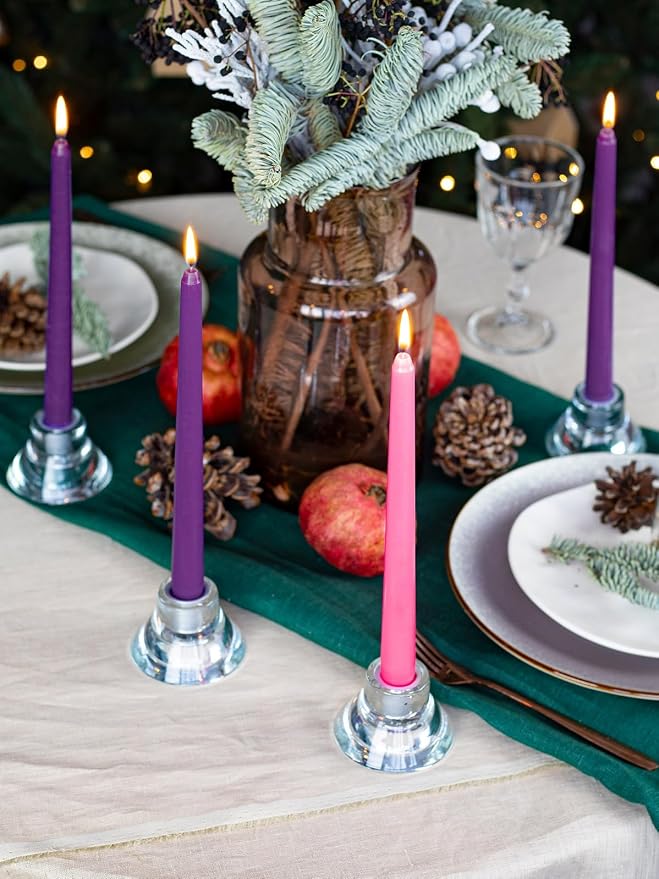 CANDWAX 12 Inch Advent Taper Candles Set of 4 - Long Burning Dripless Unscented Tapers - Perfect for Advent Wreaths, Christmas Décor - 3 Purple Tapers, 1 Pink Tapered Candle