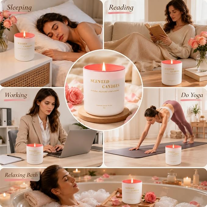Lanttu Rose Scented Candle, 10 oz Natural Soy Wax | 40 Hours Long Lasting Burning, For Women Mom Friend, Birthday Housewarming Gift, Home Decor