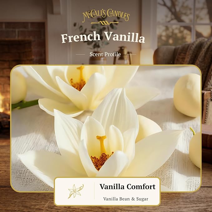 McCall’s Candles | French Vanilla | 26 oz Scented Candle | USA-Poured | Vintage Rustic Jar with Carrying Handle | Smooth Creamy French Vanilla Fragrance