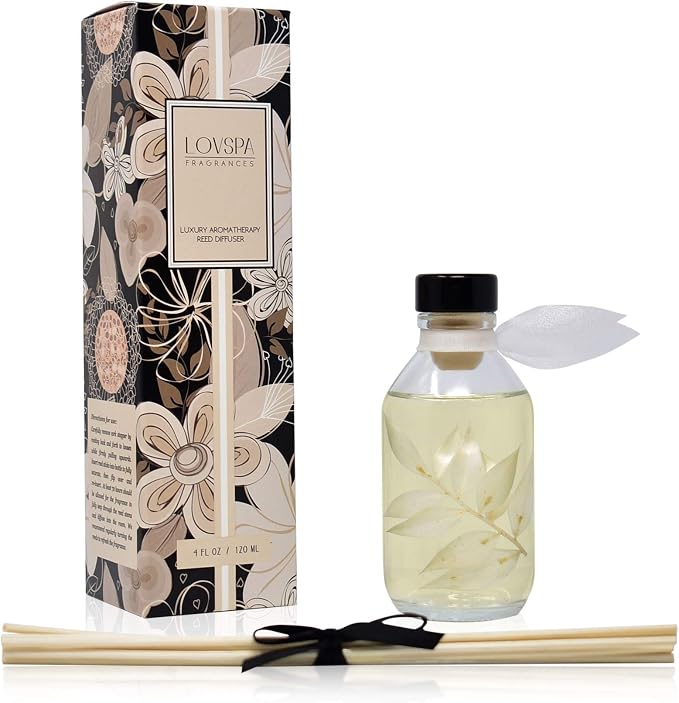 Coconut & Eucalyptus Reed Diffuser Set, Room Fragrance, Shelf Decor | Coconut, eucalyptus, and mint profile, spa aroma, guest bathroom, decorative glass bottle, home scent, entryway,