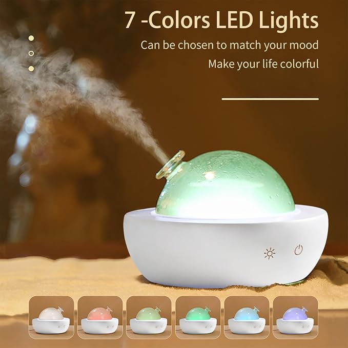 Glass Essential Oil Diffuser with Real Wood Base, 180ml Aromatherapy Diffuser with 2 Mist Modes, 7 Colors LED Light Ultrasonic Cool Mist Humidifier for Home and Office