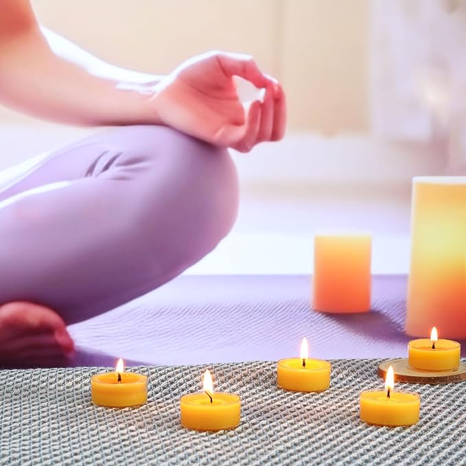 36 Packs Beeswax Tealight Candles- 4 Hour Burn Time Beeswax Candles Burn Evenly and Clean Bees Wax Candles Bulk Smokeless Beeswax Tea Lights for Relaxing Air Purification