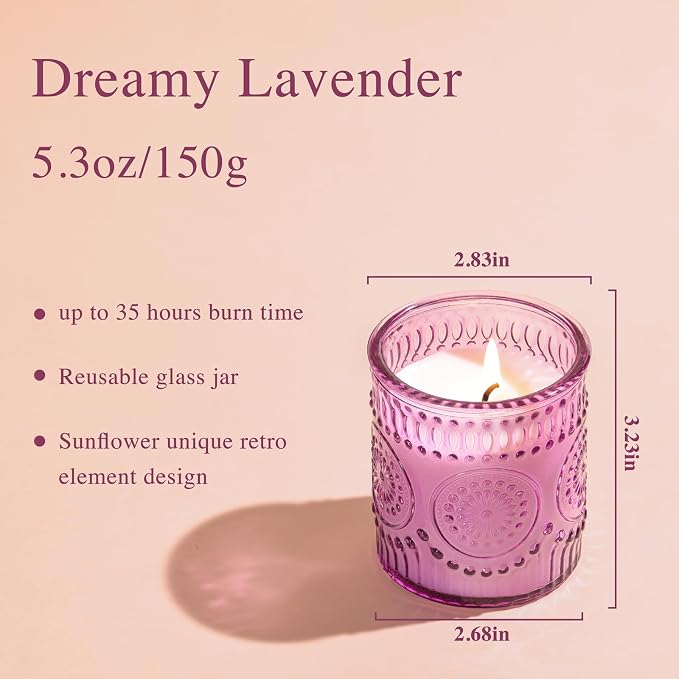 DARJEN Lavender Candles for Home- 5.3oz 35H Natural Soy Wax Aromatherapy Jar Candle with Strong Scent, Decorative Aesthetic Candles for Relax, Bedside, Laundry Room, Luxury Gift for Women