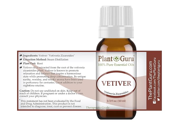 Vetiver Essential Oil 10 ml 100% Pure Undiluted Therapeutic Grade for Skin, Body. Perfect for Aromatherapy Diffuser.