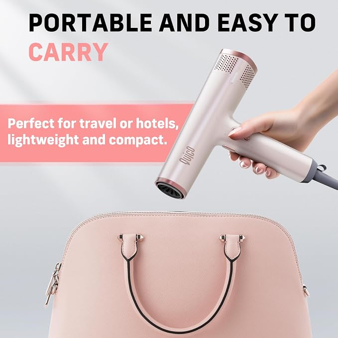 Quico Hair Dryers for Women, 7X Faster BLDC Motor, Quiet 1875W 110,000 RPM 2 Billion Negative Ionic Salon Blow Dryer with Diffuser, Adjustable Temp & Speed, Portable Hair Dryer for Home Travel, Pink