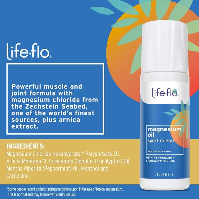 Life-FLO Magnesium Oil Sport Roll-On for Adults and Kids - Magnesium Chloride from Zechstein Seabed Plus Arnica - Calms and Refreshes Muscles and Joints After Exercise - 3oz Roller