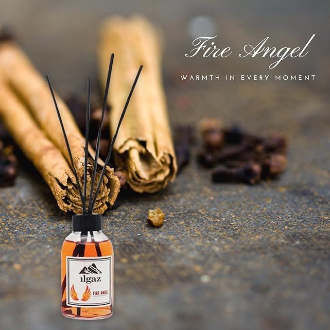 Bamboo Reed Diffuser Set - Long-Lasting Room Fragrance with Essential Oils - Aromatherapy Home Scent for Bedroom, Living Room, and Office - Elegant Decorative Design (Fire Angel)