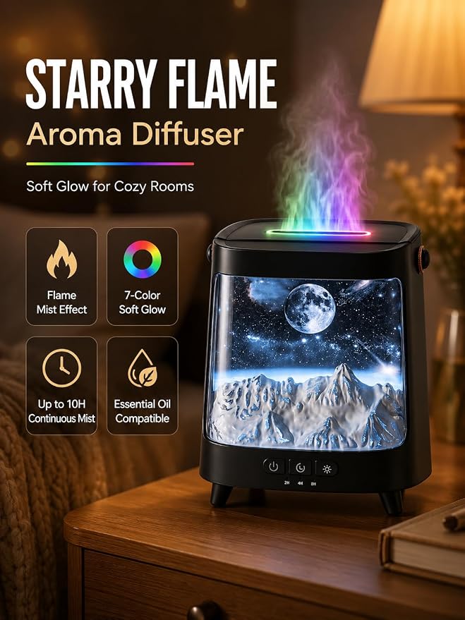 Starry Aroma Diffuser with Remote Control, 200ml Quiet Small Essential Oil Diffuser with 7 Color Soft Glow Night Light, 2 Mist Modes, 3 Timers, Auto Shut-Off, Home Relaxation Gift for Girls Women