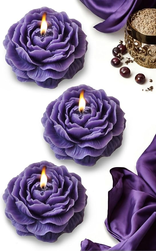 Peony Flower Shaped Candle with Scent, Soy Wax Blend Aromatherapy Candle, Gift Candle, Gifts for Women, Candles for spa, Stress Relief, Meditation, Wedding, Home Decor, Relaxing Atmosphere, (Violet)