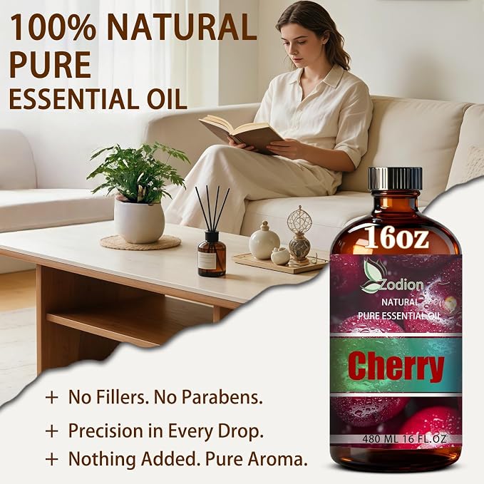 Cherry Essential Oil - Cherry Fragrance Oil for Diffuser, Massage, Humidifier, DIY Candle, Soap Making, Home, Bath, Yoga - 16 fl oz (480ml) - ZODION Cherry Essential Oils