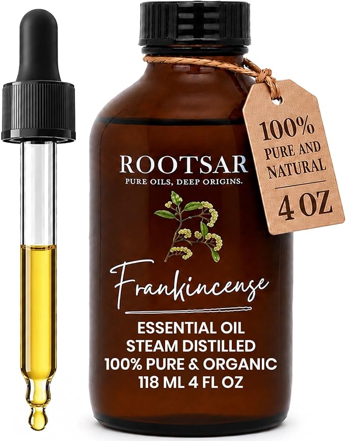 Frankincense Essential Oil – 100% Pure Organic Frankincense Oil, Steam Distilled, 4 FL OZ / 118 ML – Premium Essential Oil for Diffuser, Aromatherapy, Massage, Skin Care, Candle & Soap Making