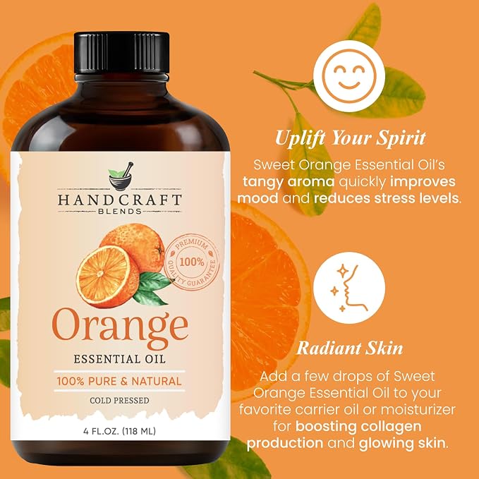Handcraft Blends Crisp & Bright Set: Lemongrass and Orange Essential Oils – (2 x 4 Fl Oz) – 100% Pure & Natural – for Diffuser, Aromatherapy, and DIY Projects