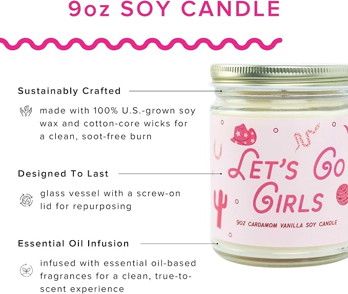 Austy Lou Let’s Go Girls Scented Jar Candle, Cardamom Vanilla with Tonka, Cedar & Spices, 9 oz Soy Wax Candle, Cotton Wick, Vegan & Phthalate-Free