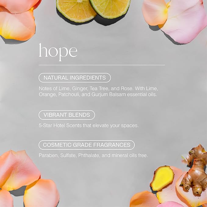 Doctor Aromas Oil Diffuser | Oil Blend Refill Notes of Lime, Ginger, Tea Tree, Rose, for Essential Oil Cold Air Diffusers – Fresh Premium Aroma, Fragrance Mist Refill 500M (Hope®)